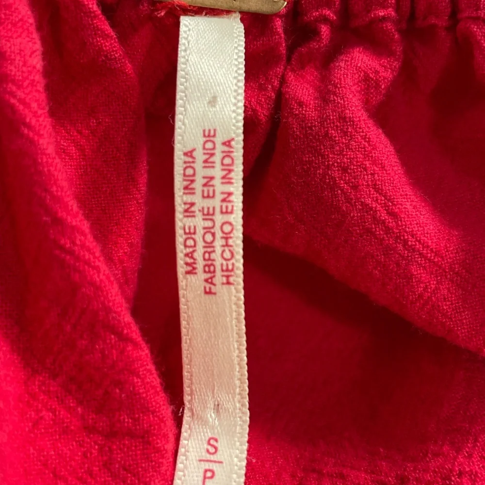 Free People Red Boho Puff Sleeve Babydoll Top.